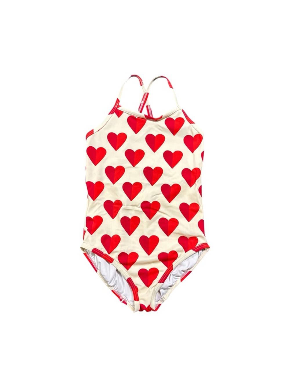 Hanna Andersson Heart Swimsuit Girls 8 Red White One Piece